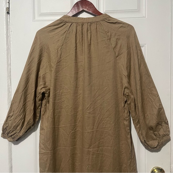 Zara Tan Boho Oversized Linen Midi Dress Size M - Picture 10 of 14